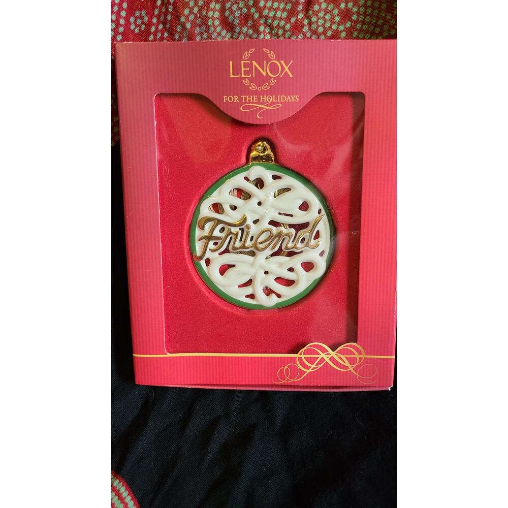 Lenox For My Friend Holidays Christmas Ornament Ceramic White Gold gift NEW